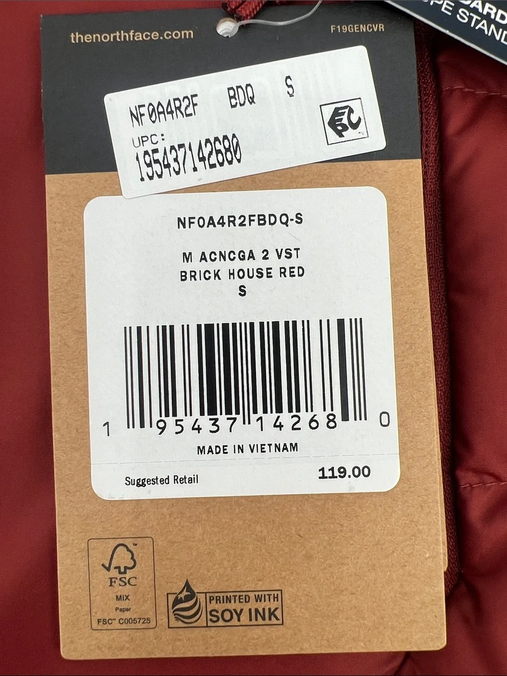 The North Face Men’s Aconcagua 2 Small Down Vest Brick House Red New Authentic
